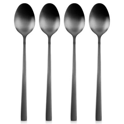 4x Black Cocktail Spoons Long Dessert Spoons for Ice Cream Coffee Spoons Set