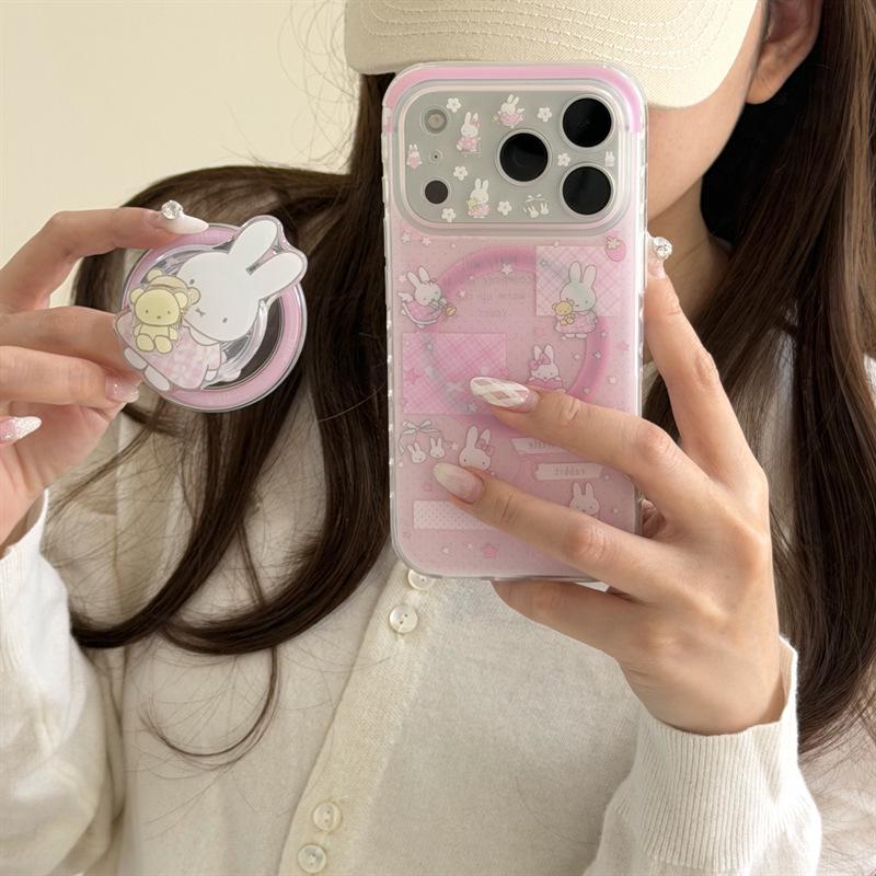 Polka Dot Rabbit & Bear Magnetic iPhone Stand and Case for 17/16 Pro Max/15/14 - Girly Design