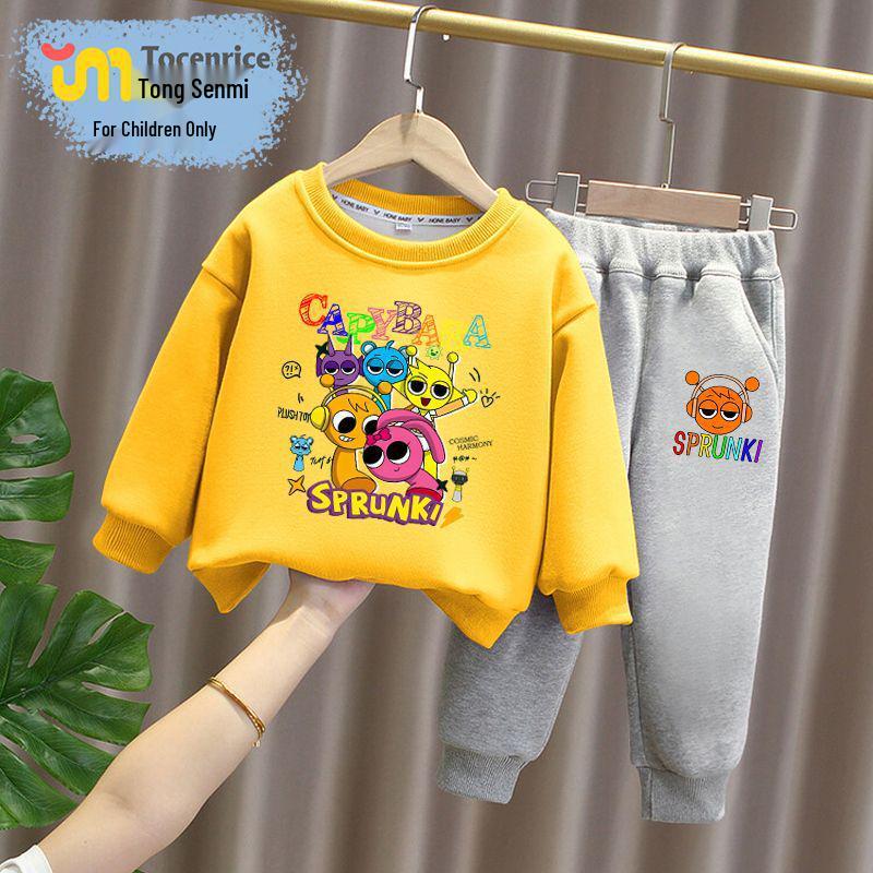 Sprunki Rhythm Box Kids' Plus Velvet Hoodie Set, Unisex, Warm Two-Piece for Autumn/Winter