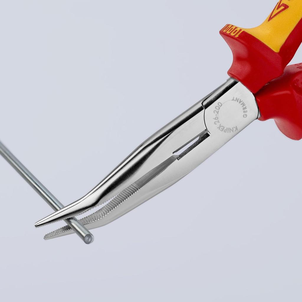 KNIPEX 200mm 1000V Insulated Bent Snipe Nose Pliers with Cutter - Professional Chrome-Plated Vanadium Steel Industrial Hand Tool