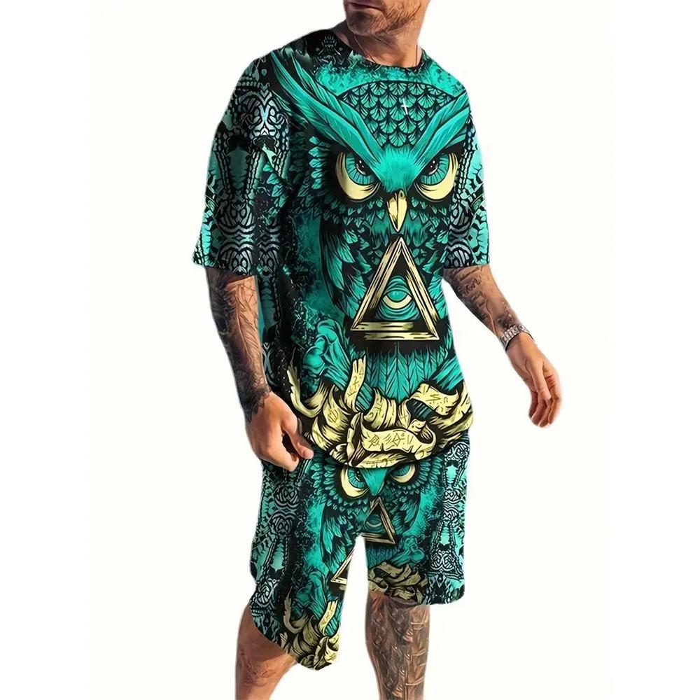 Summer Fashion Animal Print Suit Black and White Tiger 3D Pattern Outdoor Street Shooting Sportswear Men's Casual T Shirts 2 Piece Set