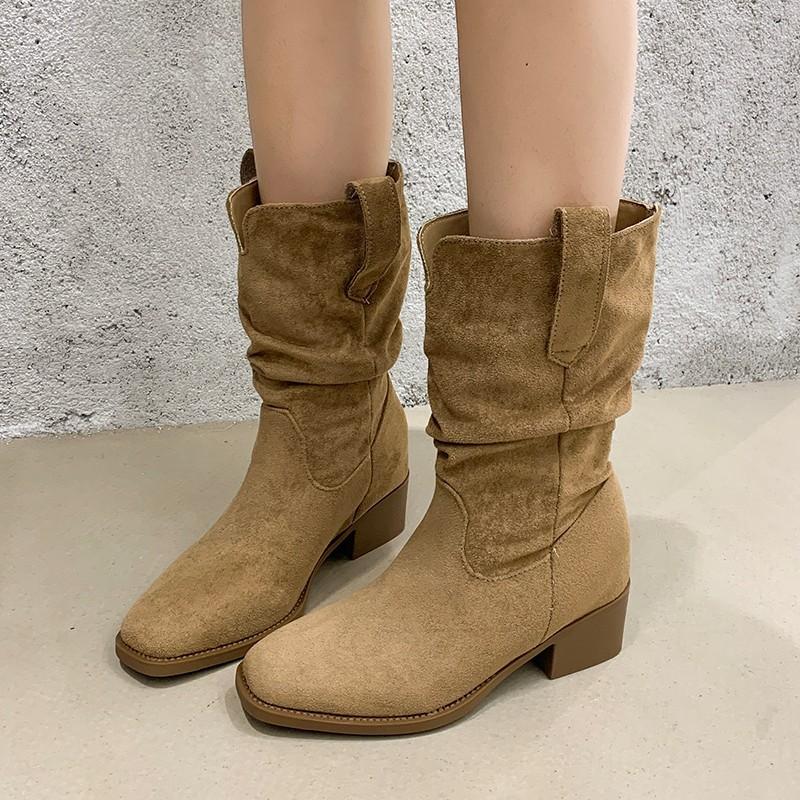 Martin Boots Women's 2025 New Autumn Retro Skinny Versatile High Heel Small Short Boots Western Cowboy Pile Boots