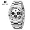 Benyar 40MM Multi-function Quartz Watch Mineral Strengthened Glass Stainless Steel Waterproof Strap Timing Clock Watch for Men