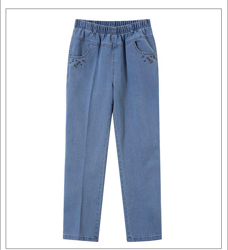 High-Waisted Straight Summer Jeans for Middle-Aged & Elderly Women - Casual Grandma Pants