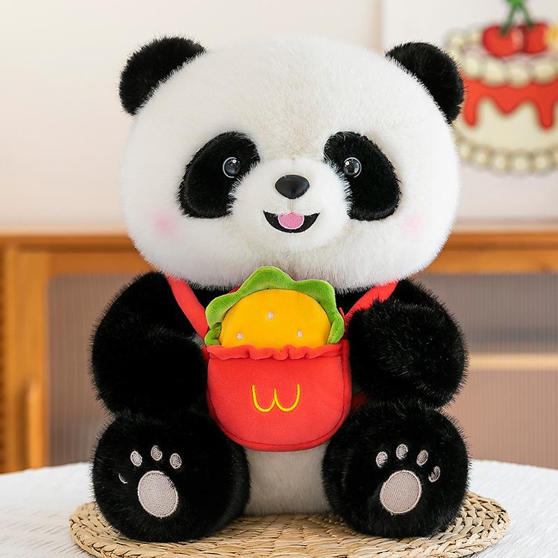 

Cute burger backpack panda plush toy French fries doll home decoration video game city exchange national treasure doll 25cm/0.22kg
