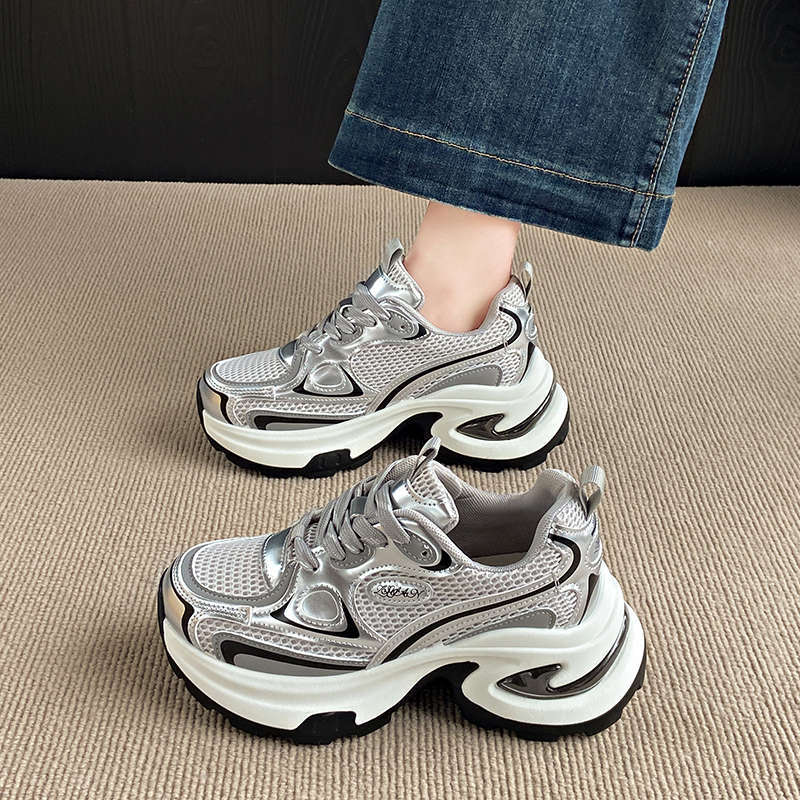 Fried Street Dad Shoes Women's Shoes 2025 New Spring and Autumn Popular Mesh Shoes Thick Soles Increase Casual Sneakers ins