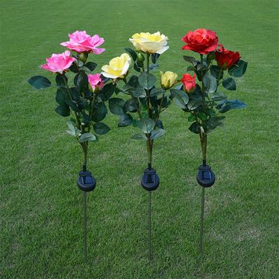 Outdoor Solar Powered 3 LED Light, Waterproof Rose Flower Stake Lamp, Party Decorative LED Solar Lights for Home Garden Yard Lawn Path