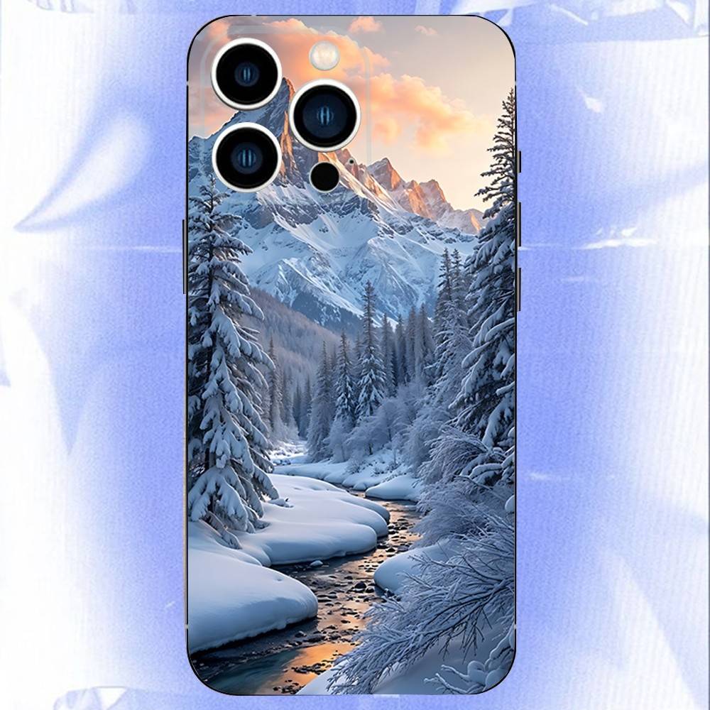 Snow Mountain Road Landscape Phone Case For iPhone 17,16,15,14,13,12,Pro,Max,Plus,E,SE4,Air,Mini Black Soft Box