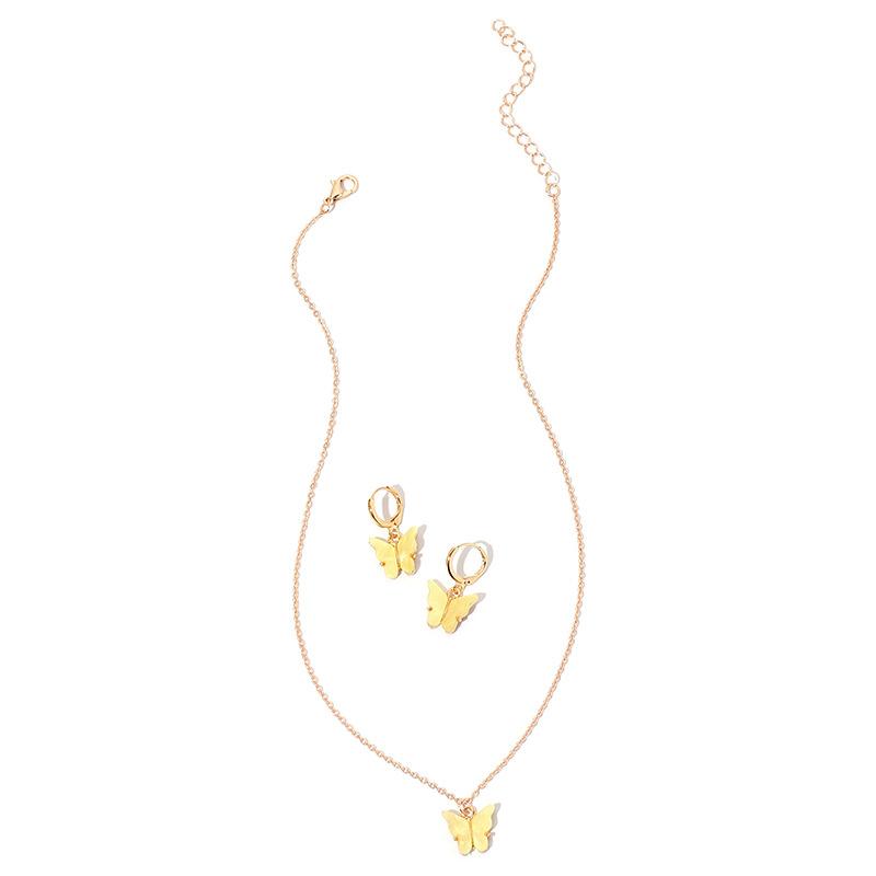 Style fashion butterfly pendant Mori earrings collarbone chain, super fairy temperament earrings necklace set wish