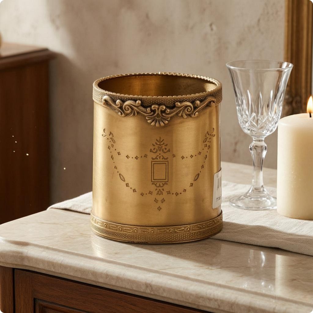 Ornate Brass Canister Finial Knob Decorative Brass Jar Lidded Vessel Lid House Decoration Hand-Applied Design for Storage