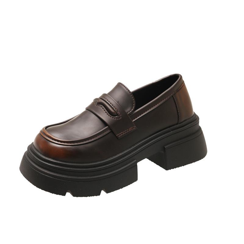 

Черные туфли на платформе в британском стиле, маленькие кожаные женские, новая коллекция весна-осень 2025, ретро Мэри Джейн, лоферы на одной педали, одинарные туфли 40 коричневый