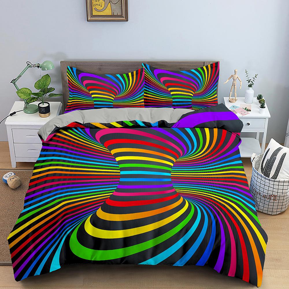 3D Psychedelic Geometric Duvet Cover Set - Digital Print Double Bed - Available In 3 or 4-Piece Sets