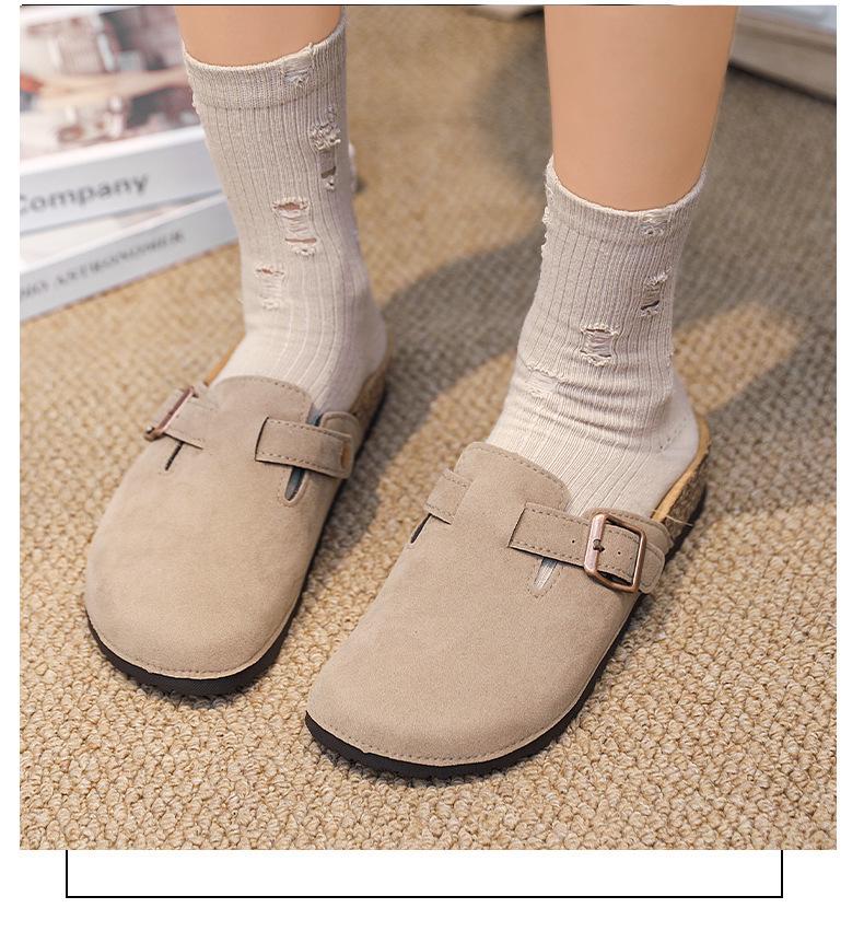 2026 Women's Retro Cowhide Platform Slippers - Half-Open, Soft Sole, Cork Toe Cap, Outdoor Couple's Shoes