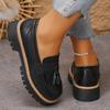 Tassels Bright Black Chunky Platform Loafers Women British Style Patent Leather Thick Sole Pumps Plus Size Uniform Lolita Shoes