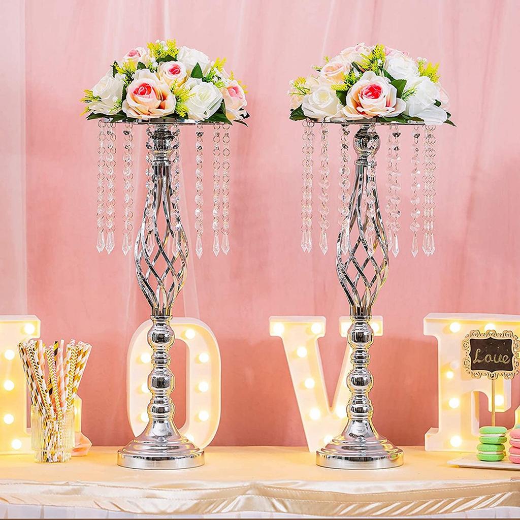 T02C!2 Pcs Crystal Flower Stand Wedding Centerpieces For Tables, Tabletop Metal Flower Vase For Wedding Party Dinner Event