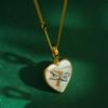 White Heart & Rhinestone Dragonfly Pendant Necklace for Women