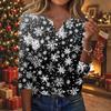 Women's Casual Christmas Print V-Neck 3/4 Sleeve Button-Front T-Shirt