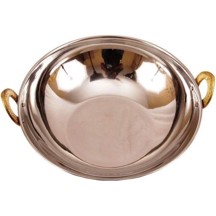 Indian Style Copper Karahi with Brass Handle, 1 Piece Serve Bowl for Cereals, Soups and Curry (13 CM)