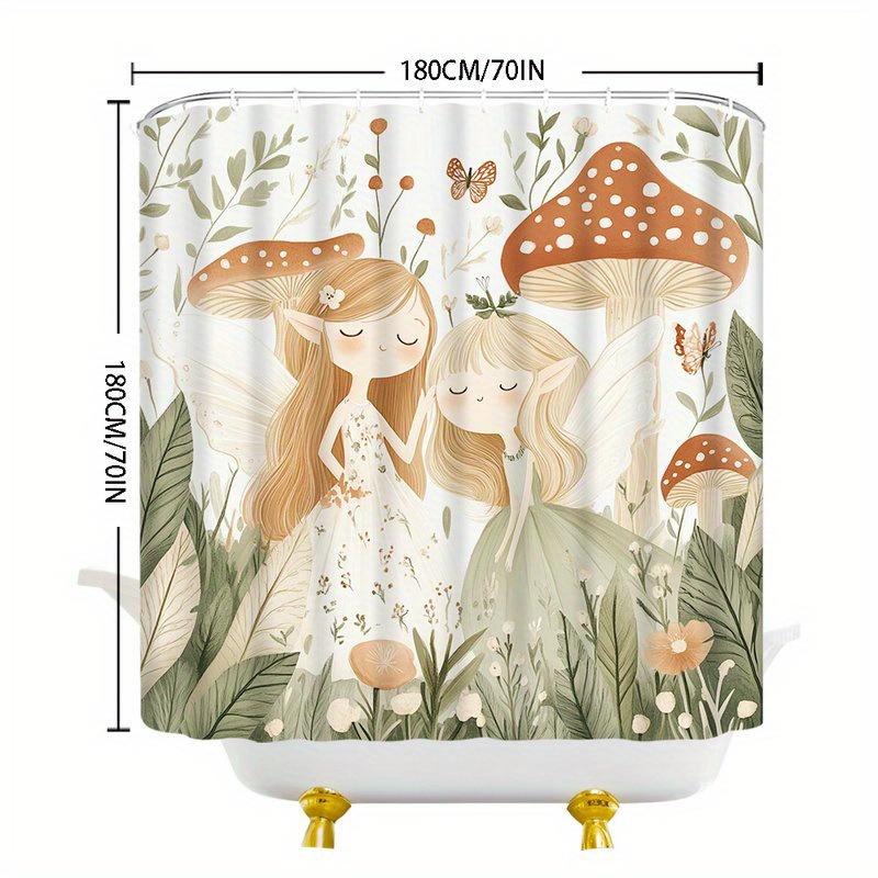 Verleihen Sie Ihrem Badezimmer einen Hauch von Magie mit diesem wasserdichten Duschvorhang mit bezaubernden Feen und Pilzen