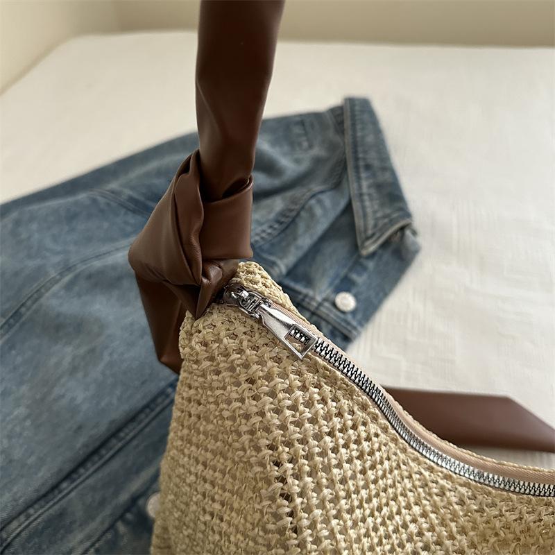 2025 Summer Ins New Niche High-end Underarm Bag Simple Straw Bag Large Capacity Crossbody Shoulder Bag