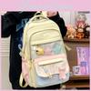 Cute Color Blocked Striped Cartoon Embroidery Student Backpack With Star Decor For University
