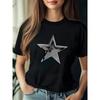Damen Casual Kurzarm-T-Shirt mit Vektor-Sternenprint Stoff Passform Rundhalsausschnitt für Kleidung Outdoor-Kleidung