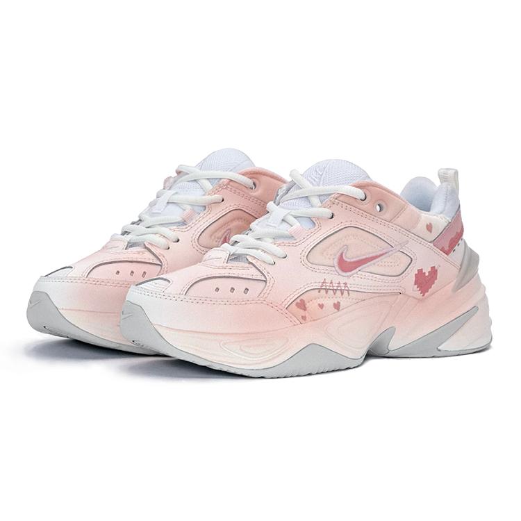 Nike M2K Tekno Textile, Artificial Leather Low Top Chunky Sneakers Women's Pink White AO3108-100(TeamS-S-BOX)