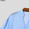 INCERUN Oversized Summer Men 3/4 Sleeve See Through Mesh Sheer Long Shirts Tops