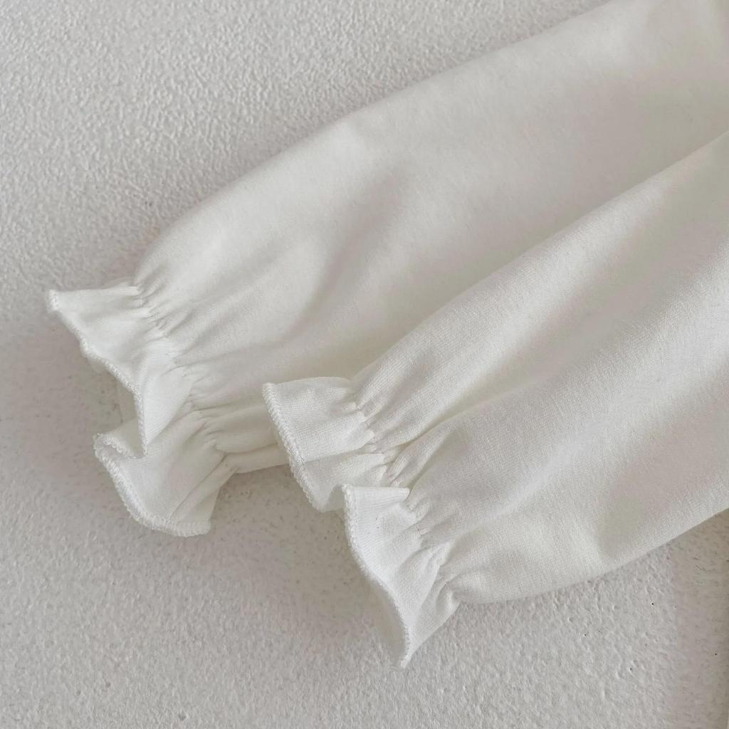 Frühling 2025 Baby Mädchen Puppenkragen Top & Spitzen-Overall Set