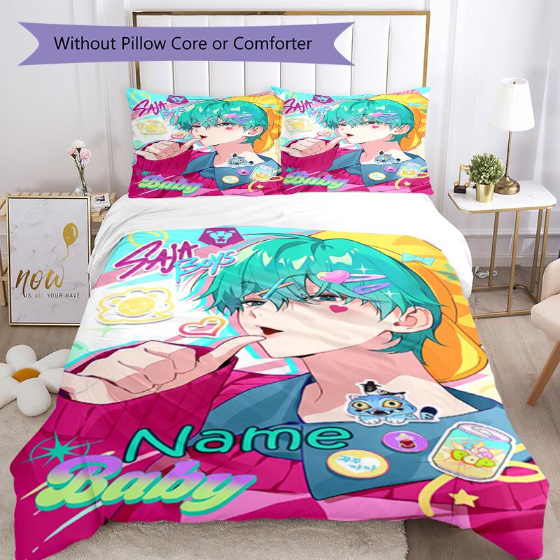 3pcs Custom Name Saja Boys Bedding Set Duvet Cover Closure Includes 1 Duvet Cover & 2 Pillowcases, Soft and Comfortable for All Seasons.