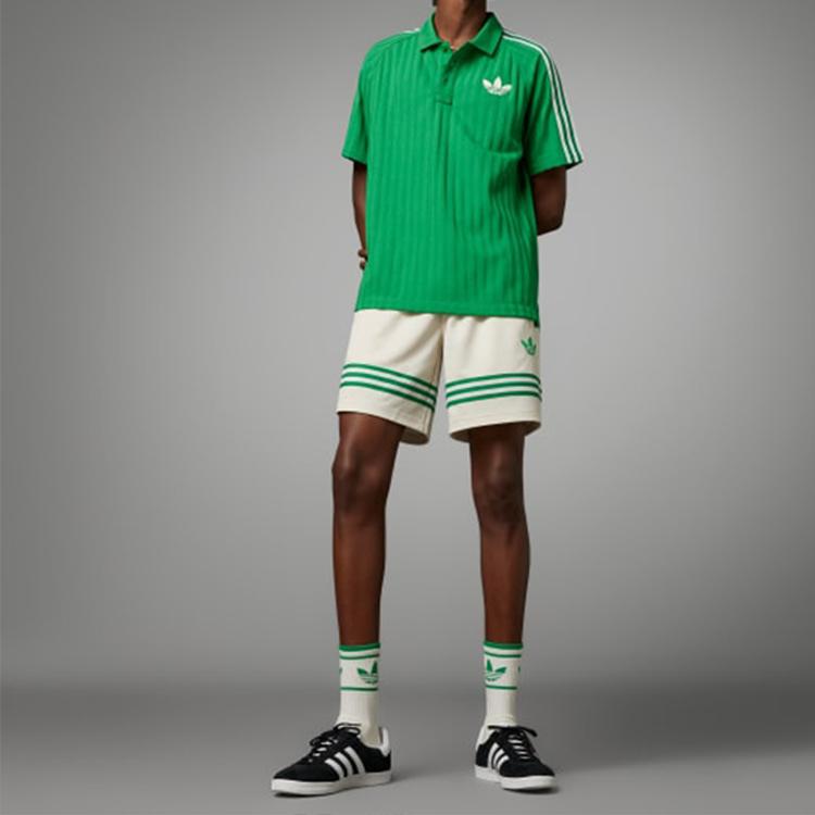 Adidas Originals SS23 Adicolor 70s Retro Series Logo Print Color Block Shorts Men Shorts Beige IP6974