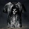 New Halloween Weird Skull Print Casual Crew Neck Short Sleeve Loose T-Shirt