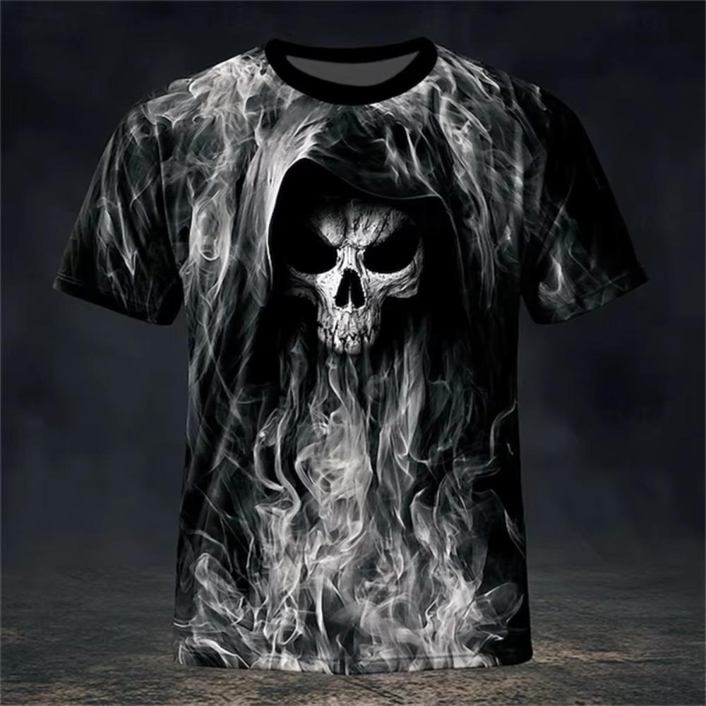 New Halloween Weird Skull Print Casual Crew Neck Short Sleeve Loose T-Shirt