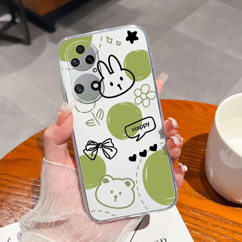 For Huawei P50 Pro P50E Phone Case Lucky Flowers Patterns Transparent Protective Funda For Huawei P 50 Soft TPU Silicone Bumper