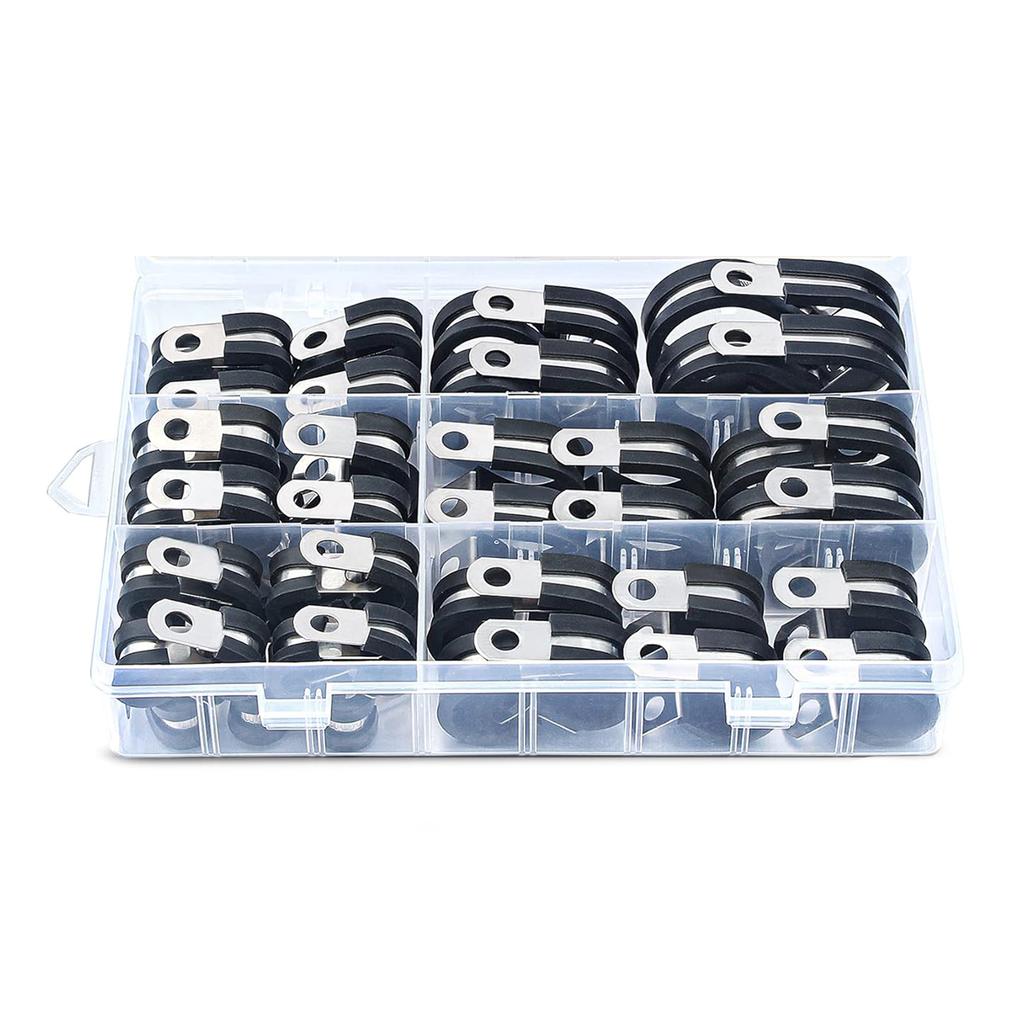 60Pcs Cable Clamps Assortment for Pipe and Wire Installation Rubber Cushioned Stainlesses Steel Clip with Screws