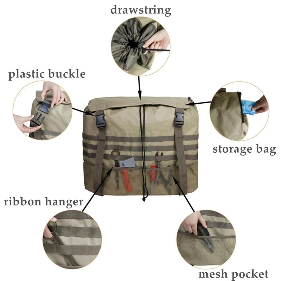 Khaki Large Capacity Outdoors Spare Tire Tool Storage Bag Trash Bag SUV Trunk Organizer for Outdoor Off-Road Recovery Gear