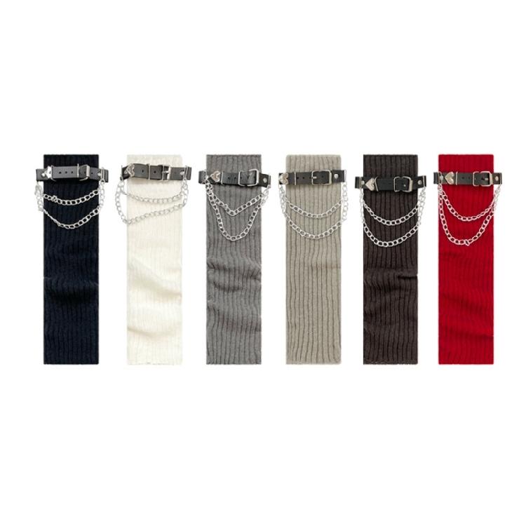 Stylish Ribbed Knitted Leg Warmers for Women Gothic Punk Boot Covers Socks with Heart Chain Leather Belt for Festivals