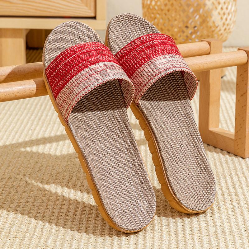 Linen slippers household thick bottom straw summer men and women cool slippers home indoor non-slip and non-smelly feet