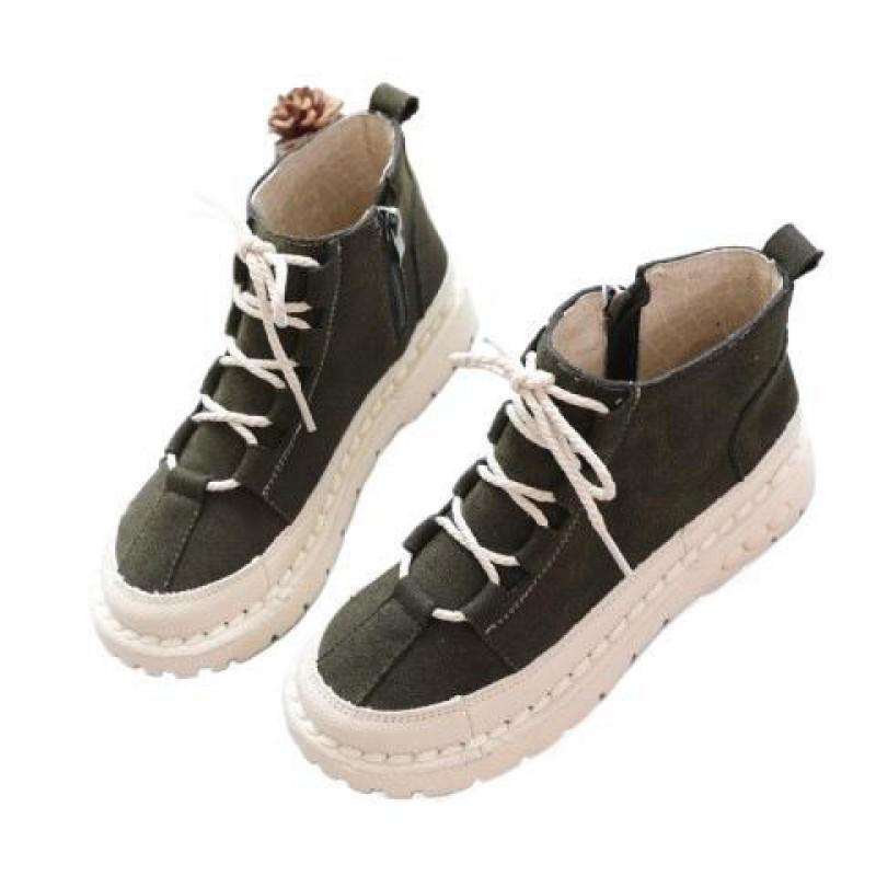 Womens Retro Soft Sole Ankle Boots British Style Flat Heel Casual