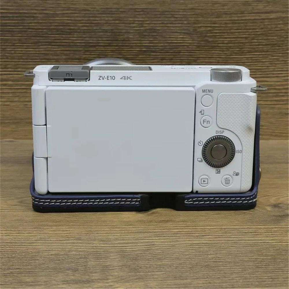 ZVE10 Pouzdro na fotoaparát PU kůže Kryt poloviny těla pro Sony ZV-E10 ZVE10 Spodní pouzdra s poutkem na ruku