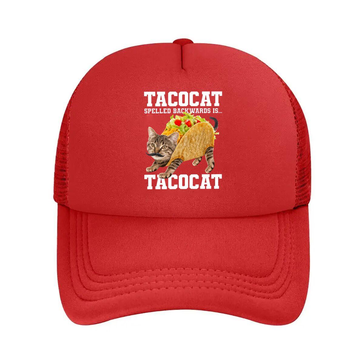 Taco Cat Funny Mustache Kitty Mexican Food Graphic Mesh Baseball Cap Hip Hop Adjustable