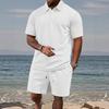 Men's Summer 2 Piece Outfit, Waffle Knit Polo Shirt and Elastic Waist Shorts, Casual Tracksuit for Beach Streetwear