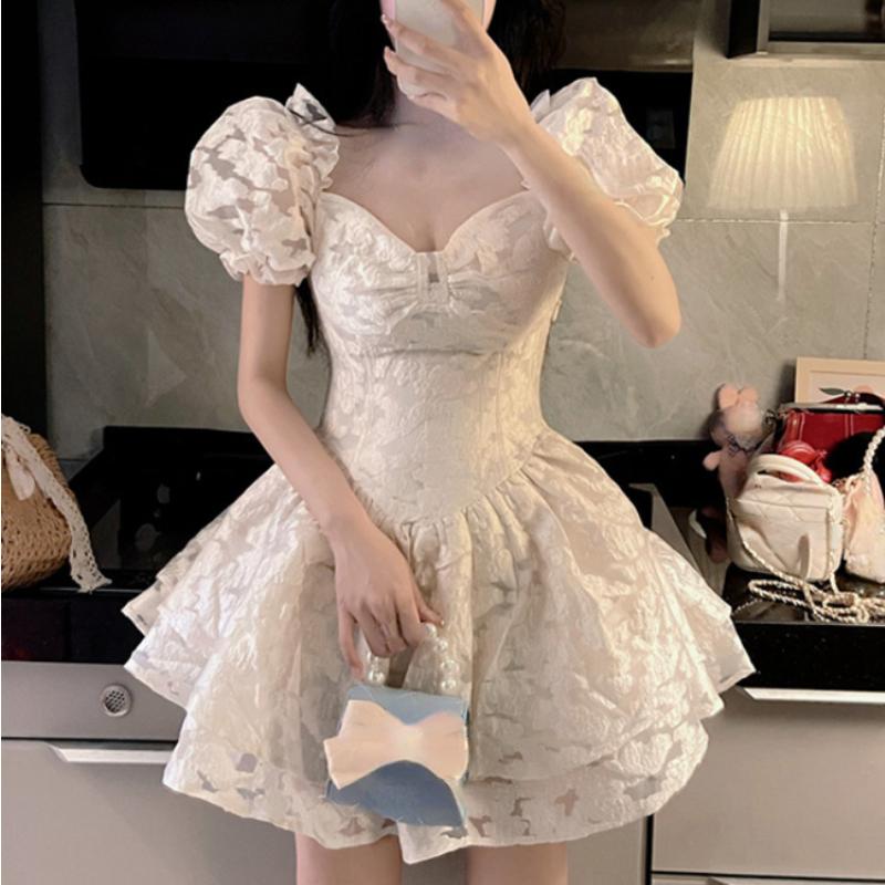 Ezgaga vestidos femininos floral com decote em v manga puff moda coreana slin sexy mini vestido de baile inchado senhoras elegantes