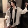 Women's White Tie Long Sleeve Mid-Length Casual Shirt – Spring/Autumn Loose Style