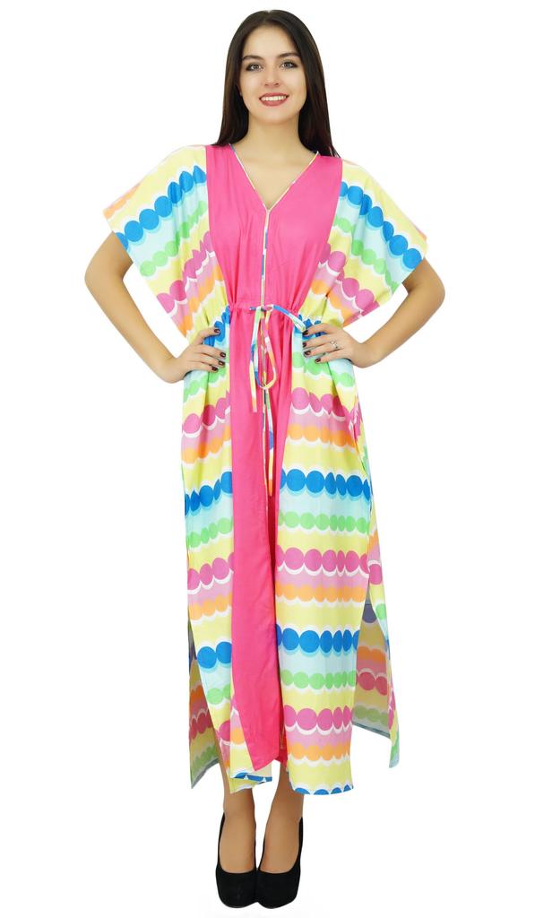 Bimbae Womens Long Cotton Pannel Caftan Designer Collection Beach Cover Up Kaftan