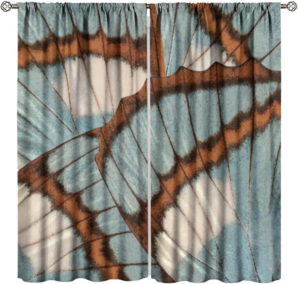 Blue Flower Butterfly Curtains Girls Boy Home Decor Spring Plant Daisy Floral Pattern Drapes Window Curtain With Rod Pocket Polyester