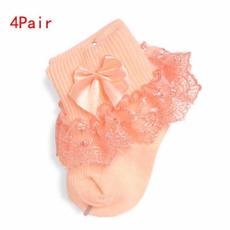 4Pair/lot New lace bow short socks newborn baby socks