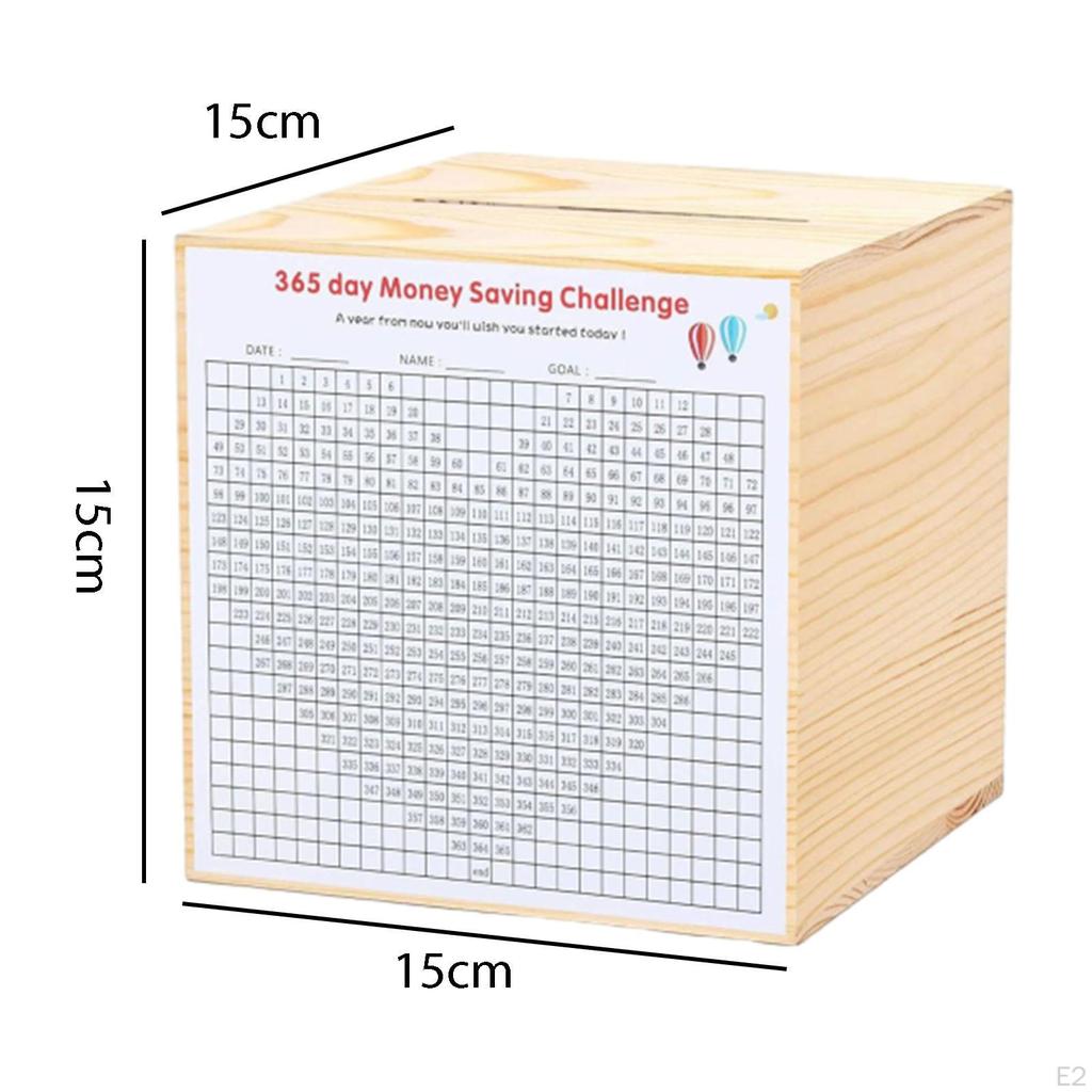Money Box with Counter Savings Goal Target Adults Kids Wooden 365 Day Saving