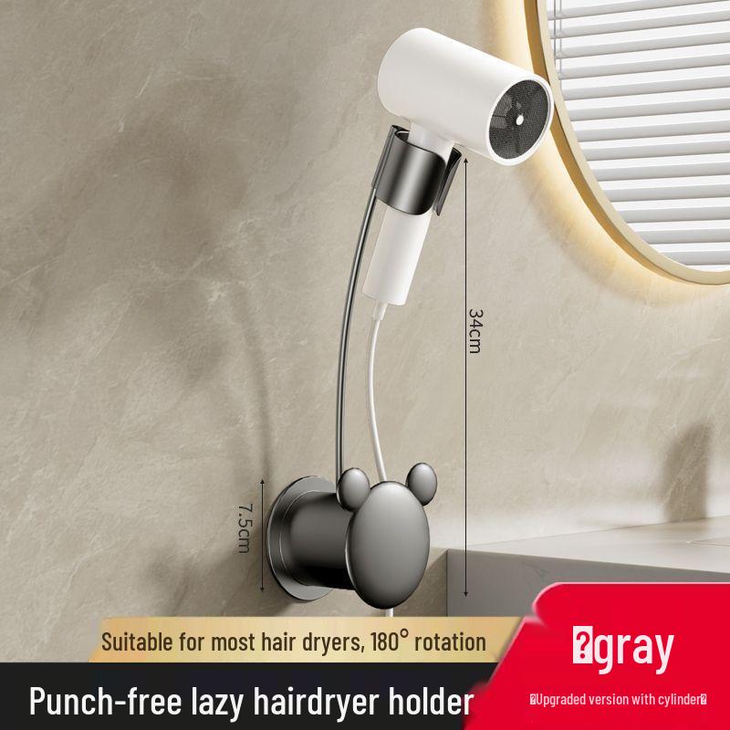 Hands-Free Rotating Hair Dryer Holder - Wall Mount, No Drilling Needed, with Storage Tube