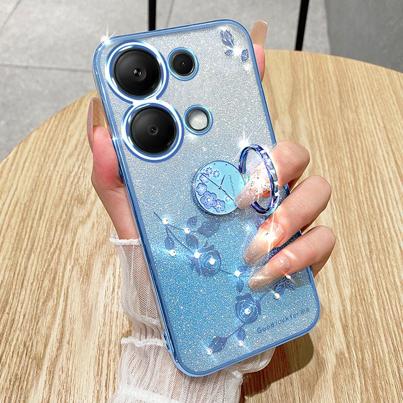KADEM For Xiaomi Redmi Note 13 Pro 4G/Poco M6 Pro 4G Phone Case Rhinestone Decor Ring Kickstand TPU Cover